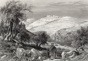 De Olijfberg vanaf de Berg Zion (gegraveerd door S. Bradshaw)